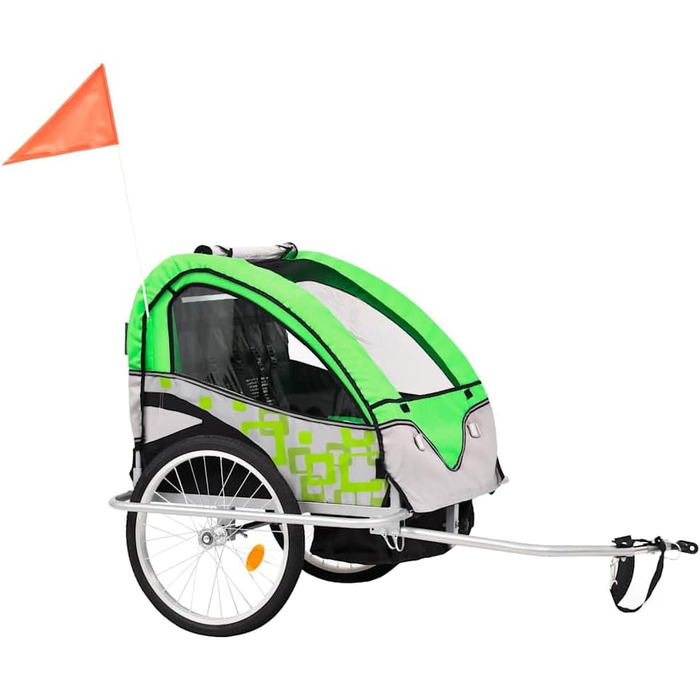 Причіп для собак та дітей 2-в-1: велосипедний причіп та візок, зелено-сірий. Для покупок, подорожей, велопрогулянок. Швидкий монтаж