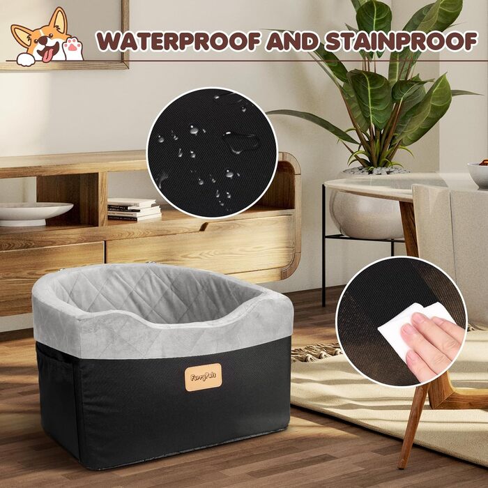 Автокрісло для собак, Memory Foam, чорне водонепроникне, з кишенями та знімним чохлом