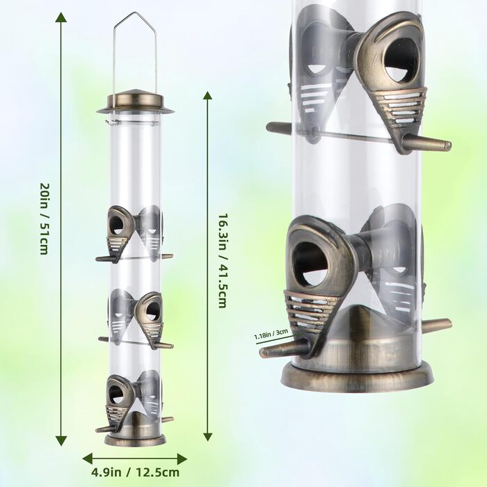 Годівниця для птахів Mixxidea з металевої труби, для зовнішнього використання, 6 гнізд, бронзова