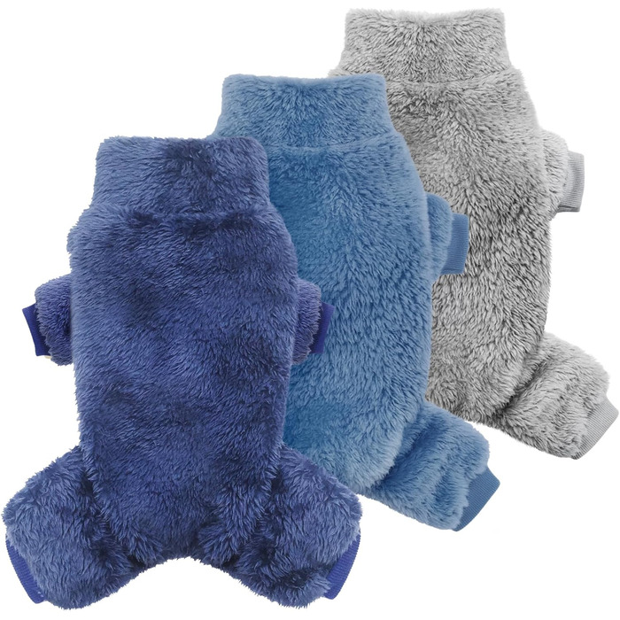 3-Piece Set Плюшеві піжами для собак Idepet, теплий одяг для тварин, костюми для собак та котів, розмір S (Сірий, Синій, Морська хвиля)