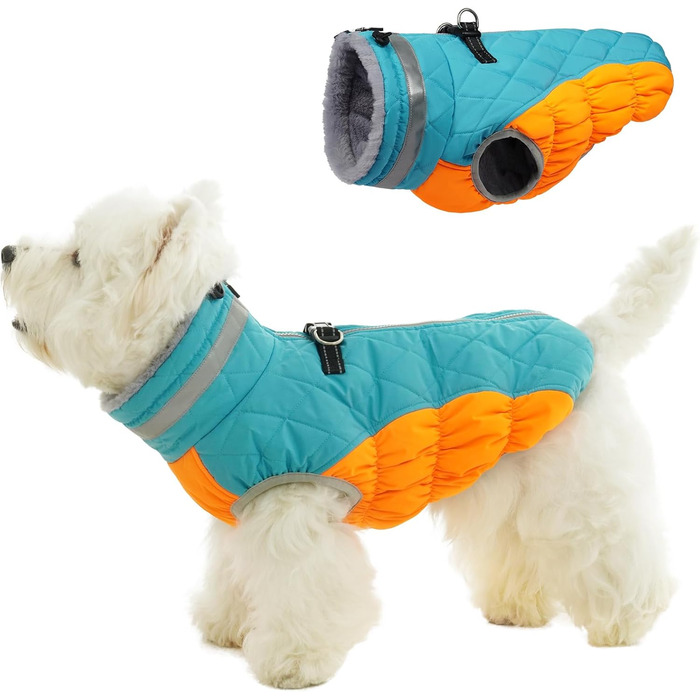 Зимова куртка для собак, тепла, водонепроникна, вітронепроникна, з флісу, для прогулянок та походів (середній розмір, синьо-помаранчевий)