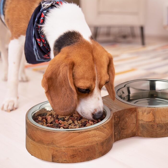 Миска для собак Relaxdays, набір з 2 мисок з нержавіючої сталі, об'єм 2.2 л кожна, розмір 8x48x22 см, для годування собак, колір: натуральний/сріблястий