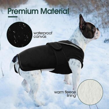 Водонепроникний зимовий одяг для собак Kuoser: теплий флісовий плащ для маленьких та середніх собак, чорний, розмір L (50-65 см)