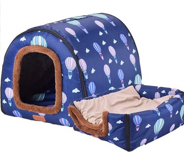 Портативне складане ліжко для собак та котів HONGBI, 2 в 1: будиночок та диван, знімний килимок, блакитний колір з білим зірками (S, блакитний з кольоровими кульками)