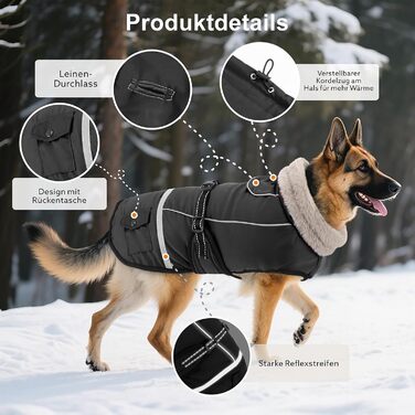 Водонепроникний зимовий одяг для собак, теплий флісовий одяг для великих собак, з регульованими плечовими ременями та світловідбиваючими смугами, підходить для лабрадорів, чорний, XL