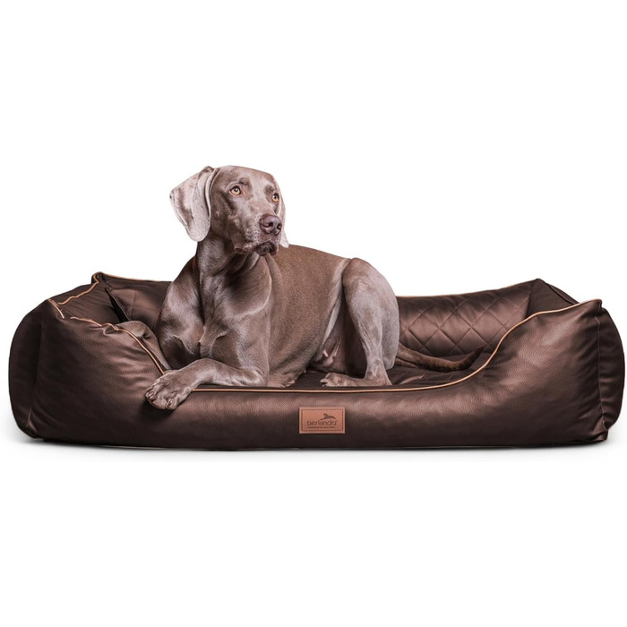 Ортопедичне собаче ліжко Tierlando Louis з стьобаного штучного шкіровинилу в клітинку з матрацом з Memory Foam, 100x75 см, Колір: Коричневий