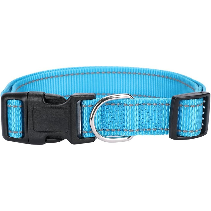 Нашийник для собак Türki з нейлону, з гравіюванням, світловідбиваючий, для великих, середніх та маленьких собак (S, блакитний)