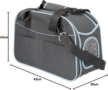 Тріксі Сумка для собак Альїсон - містка, з кріпленням для тележки, верхнє відкривання, ремінь на плече, вбудований поводок, м'яка підкладка, 20 x 29 x 43 см, до 8 кг, сіро-блакитна, 28856