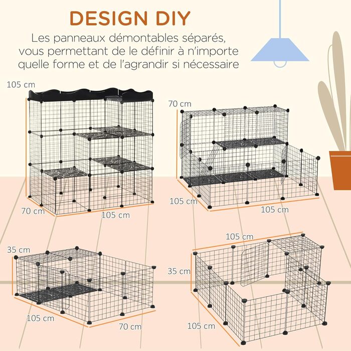 Клітка для котів PawHut з пробігом, 3 яруси, 2 двері, пандус, металевий каркас, 105 x 70 x 116 см, чорна