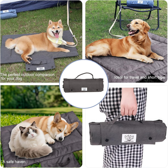Лежанка для собак і котів, килимок для собак у дорогу, водонепроникний, з можливістю прання та складання, для внутрішнього та зовнішнього використання, кемпінг, подорожі (Сірий, S)