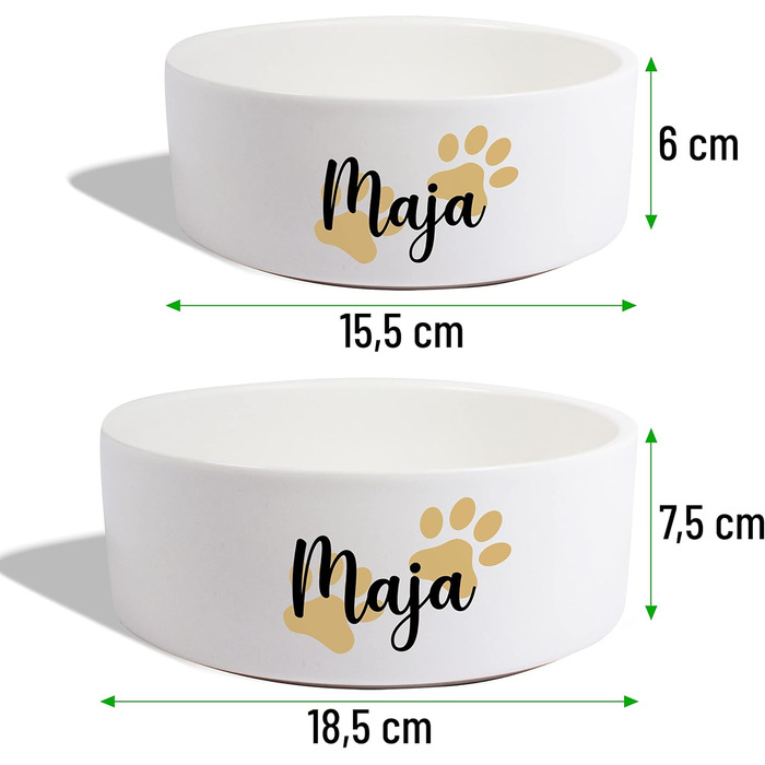 Керамічний подвійний набір мисок з іменем для собак та котів 'Дві маленькі лапки' - персоналізований набір мисок з/без підставки | Миска для собак, годівниця, миска для їжі | Годівниця (2 x 1300 мл)