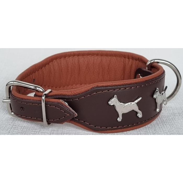 Нашийник для собак Bullterrier, шкіряний, коричневий/коньяк, розмір 33-41 см, ширина 45 мм
