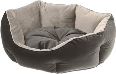 Крісло-лежанка для собак та котів Ferplast QUEEN 60 з подушкою, сіре, 60 x 46 x 20 см, м'який велюр, миється