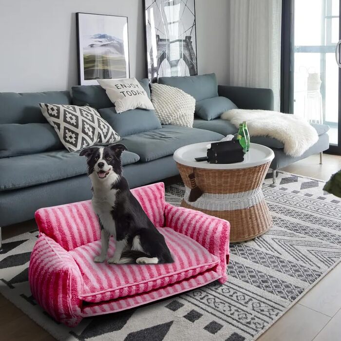Крісло-лежанка для собак, м'яке ліжко для тварин, рожево-смугасте, XL 100x65x40 см