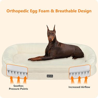 Ортопедичне ліжко для собак, ліжко-софа для собак, подушка з роликом для шиї з чотирьох сторін, неслизьке дно, кошик для собак, знімний та пральний, середні та великі породи собак, 106 x 79 x 17 см, оливковий колір