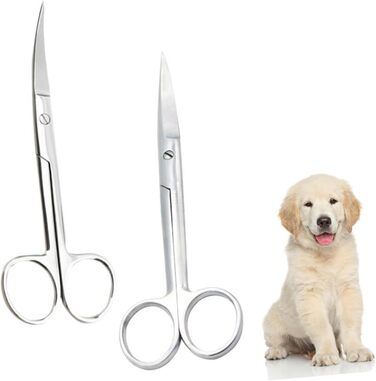 Професійні ножиці для грумінгу тварин VICASKY (2 шт.) з нержавіючої сталі, прямі та вигнуті кінчики, для салонів та дому