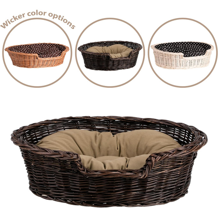 Корзина для собак та котів з плетеної лози e-wicker24 – зручне ліжко для тварин (100 x 70 см, темно-коричневий)