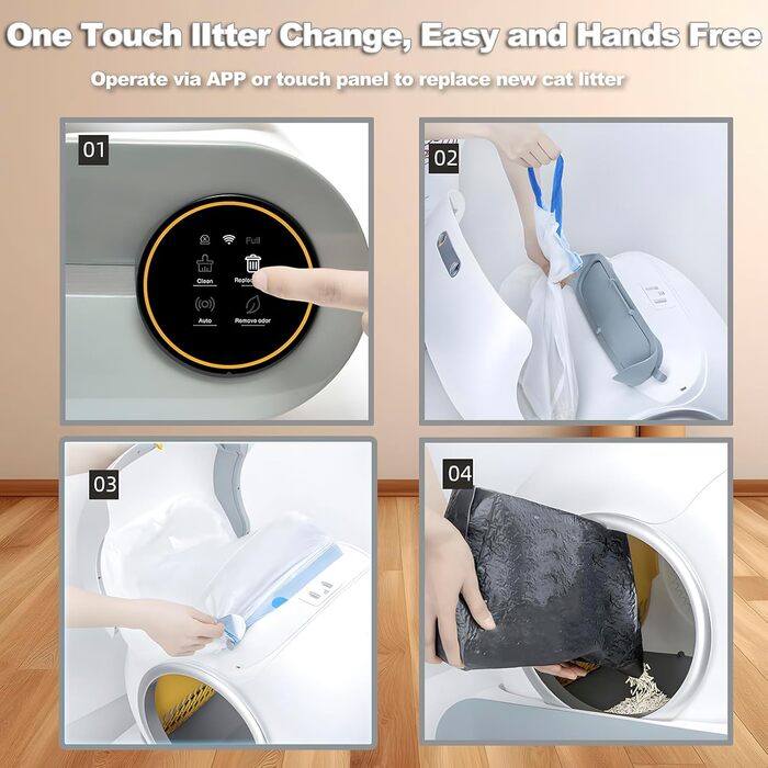 Автоматичний лоток для котів XQDKoon з самоочищенням, 2 мішки для відходів та килимки, керування через додаток