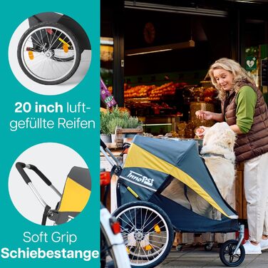 Візок для собак Innopet Hercules 2.0, жовто-сірий - міцний, до 50 кг, з дощем, колеса 45см, EFA колеса