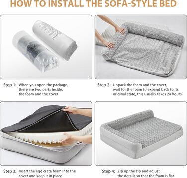 Ортопедичне ліжко для собак великих порід BFPETHOME, водонепроникне, знімний та пральний чохол, велике ліжко для тварин з водонепроникним наповнювачем та антиковзаючою основою, 91x61x20 см, сріблясто-сірий