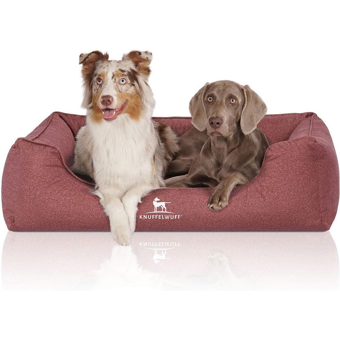 Ортопедичне водонепроникне собаче ліжко Knuffelwuff Malou з велюру, ручної роботи, XL 105 x 75 см, червоне. Знімний, пральний чохол. Підходить для великих, середніх та маленьких собак. Розміри: 105 x 75 x 25 см