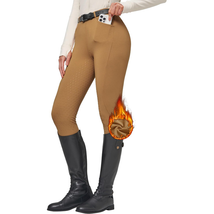 Спортивні штани для верхової їзди WILLIT Daen Reithose з флісовою підкладкою, повний силіконовий захват, кишені, петлі для ременя (M, Кофе)