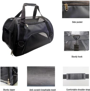 Транспортна сумка для тварин Tecageaon, схвалена авіакомпаніями, для середніх та маленьких котів, цуценят, кошенят, собак/котів, рожева (чорний, M)