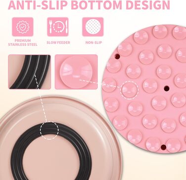 Миска для собак 2 в 1 з уповільненим годуванням, Bestalk, нержавіюча сталь, силіконовий вкладиш, 304, антиковзаюче дно, рожева, для маленьких, середніх та великих собак