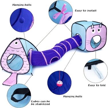 Туннель для котів, іграшка-труба, складаний тунель для кошенят, цуценят, кроликів. 3 шт. блакитний
