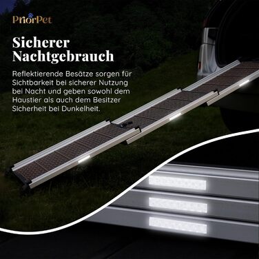 Рампа для собак у машину Klappbar - Складана, стабільна, протиковзка, для автомобілів та SUV до 90 кг, телескопічна алюмінієва рампа, з світловідбиваючими смугами, кріпильний кліп, для великих собак