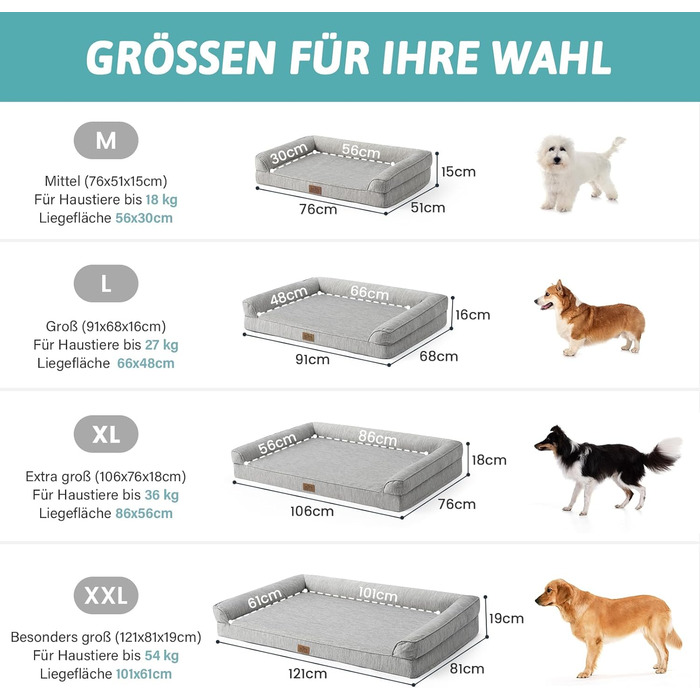 Ортопедичне ліжко для собак COZY KISS XL, 107x76x18 см - ліжко для великих собак з яйцеподібною піною та знімним чохлом