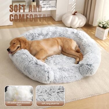 Ортопедичне ліжко для собак середнього розміру, знімний та миючий чохол, м'яке ліжко-подушка для собак та котів, C-подібної форми, сіре, 60x60x10 см