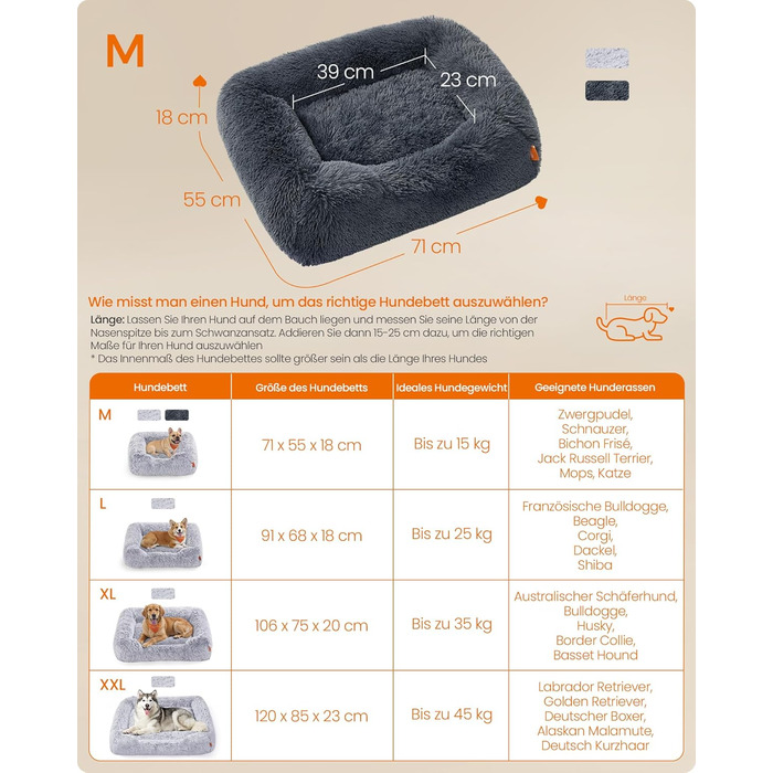 Крісло-ліжко для собак Feandrea, велике, 120 x 85 x 23 см, кошик для собак, м'яке ущільнення, диван для собак, підняті бортики, знімний та пральний чохол, антиковзаюче, Ombré сірий PGW274GA01