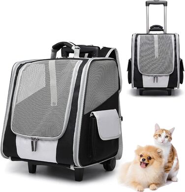 Транспортна сумка на колесах для собак та котів, сумка-тролей для домашніх тварин з вікном, 35x29x37 см (чорний)