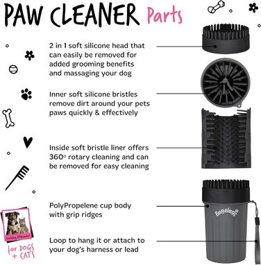 Очищувач лап для собак Bugalugs - портативний душ для лап собак та котів (Чорний, Medium)