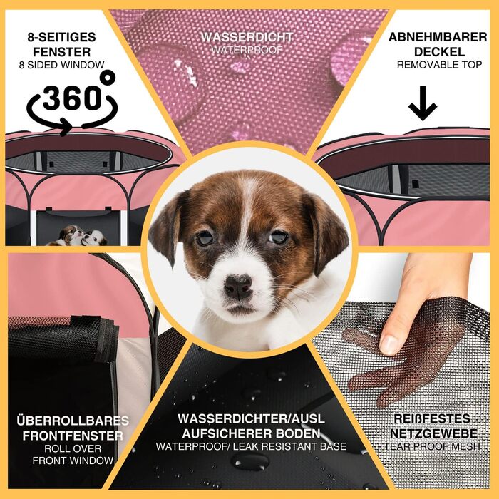 Вольєр для цуценят і дрібних тварин XXL All Pets United, для дому та вулиці, рожевий