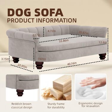 Диван для собак SEYNAR: м'яке ліжко для великих та середніх собак, зйомний чохол, для вітальні, сірий