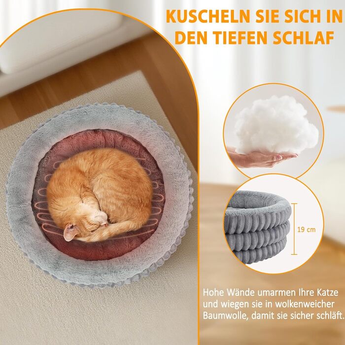 Обігрівальне ліжко для котів круглої форми - затишне ліжко з підігрівом для глибокого сну - для котів та собак - зручне електричне термоліжко з регульованою подушкою - можна прати