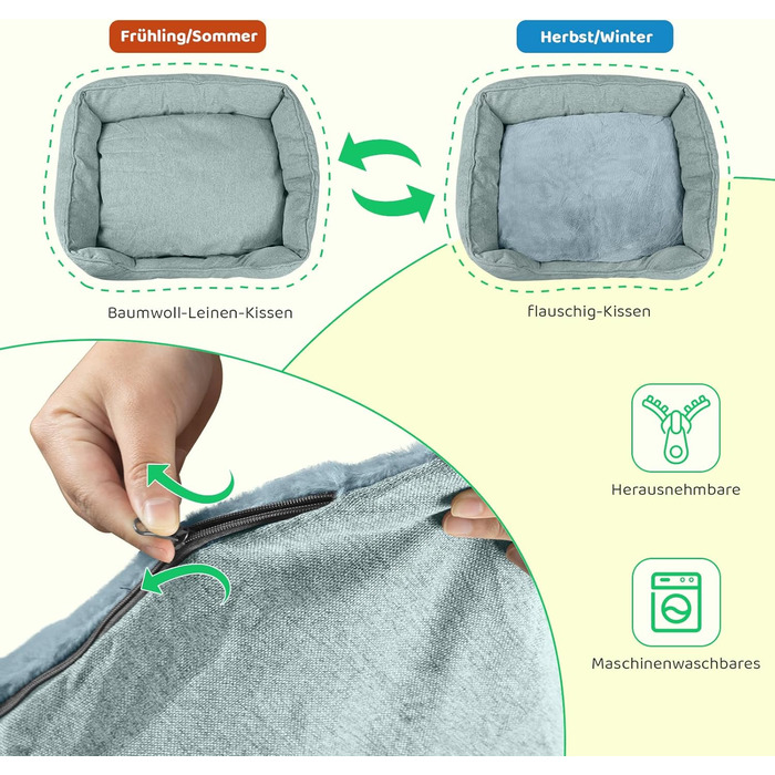 Крісло-ліжко для собак великих порід, 90x69x21 см, зелене, з м'якою подушкою, миється, двостороннє