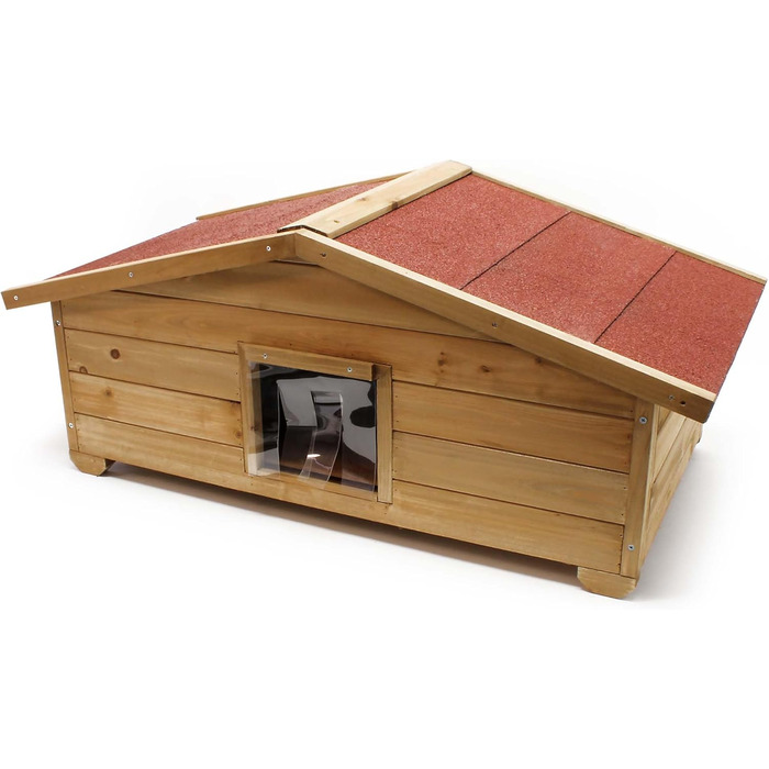 Дім для котів Wiltec великий 99 x 52 x 42 см з дерева, котяча хатинка для саду або тераси, ізольована та стійка до погодних умов, котяча печера