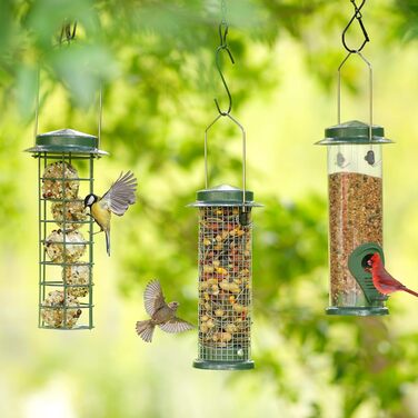 Набір годівниць для птахів Urban Deco (3 шт.), міцний металевий годівник, легко чистити та поповнювати, зелений