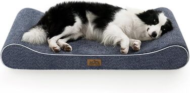 Ортопедичне ліжко для собак великих порід, миється, 114x76x15 см, зі знімним чохлом та піднятим бортиком. М'яке, нековзне та водонепроникне собаче ліжко у формі човна, синього кольору, розмір L (114x76x15 см)