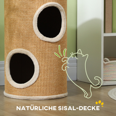 PawHut Scratching Barrel, висота 60 см Cat Barrel з 2 отворами, Cat Tree, Cat Tower з Сизалю, для котів до 5 кг, Коричневий | Аосом