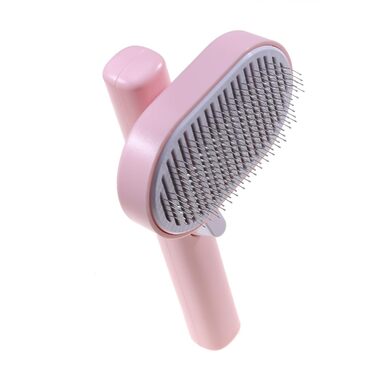 Самоочищувана щітка для котів та собак з підшерстком. Рожева, для довгої та короткої шерсті. Легка у використанні