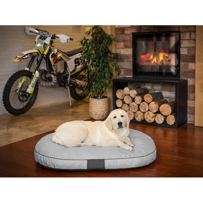 Килимок для собак, ліжко для собак, матрац для собак, лежанка для собак, кошик для собак, диван для собак, овальний матрац для собак, малі породи собак, M - 70 x 50 см, сірий, екологічні лляні тканини