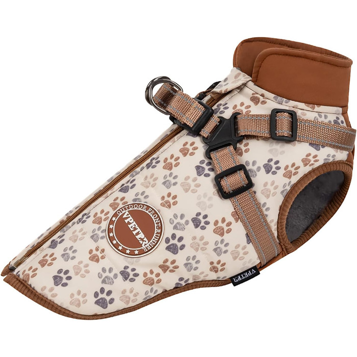 Зимова куртка для собак на шлейці, для маленьких та середніх собак, водонепроникна, регульована, коричнева, розмір L