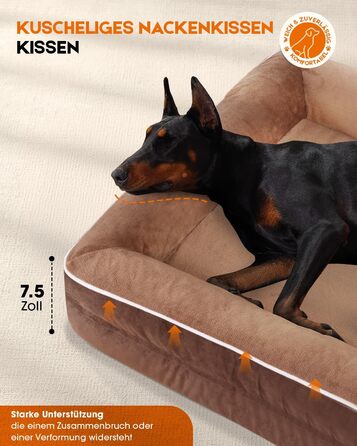 Ортопедичний лежак для собак XL, кошик для собак, що можна прати, з піною у формі яйця, водовідштовхувальний диван для собак з неслизьким дном та чотиристоронніми подушками (світло-коричневий, 117x76x19 см)