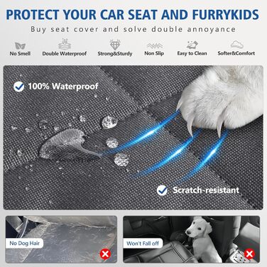 Захисний чохол на заднє сидіння для собак XL, сірий. З міцного PU-шкірозамінника, водонепроникний, для великих позашляховиків та пікапів.