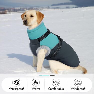 Водонепроникна та вітронепроникна куртка для собак великих порід з інтегрованим шлейкою та флісовою підкладкою, ідеальна для снігу та зими (XXXX-Large, Зелений)