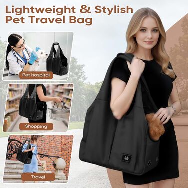 Сумка-переноска для собак, котів та цуценят – чорна, м'яка, складна, легка, до 6,8 кг, з 4 кишенями, для подорожей та до ветеринара